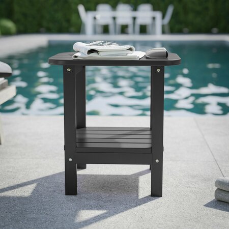 FLASH FURNITURE Newport HDPE 2-Tier Adirondack Side Table - All-Weather - Indoor/Outdoor Black LE-HMP-1035-1517H-BK-GG